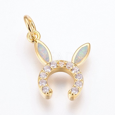 Brass Cubic Zirconia Bunny Pendants ZIRC-G144-07G-01-1