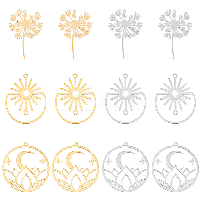 12Pcs 6 Style 201 Stainless Steel Pendants STAS-DC0014-35-1
