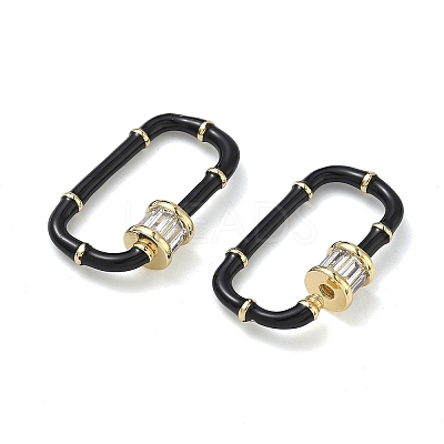 Oval Brass Micro Pave Clear Cubic Zirconia Locking Carabiner KK-H256-01G-1