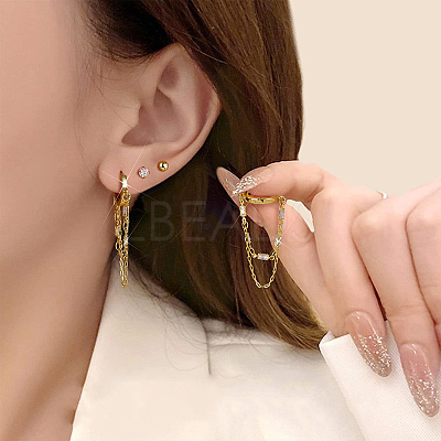 Round Brass Micro Pave Clear Cubic Zirconia Hoop Earrings FS-WG18906-01-1