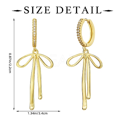 1 Pair Bowknot Brass Micro Pave Clear Cubic Zirconia Hoop Earrings for Women EJEW-SZ0002-04G-1