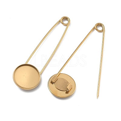 304 Stainless Steel Safety Pin Brooch Base Settings STAS-A142-02C-G-1