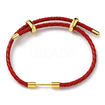 Brass Column Bar Link Bracelet with Leather Cords BJEW-G675-05G-1