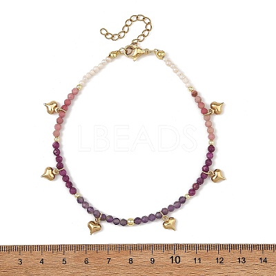 Natural Ruby & Rhodonite & Amethyst Faceted Round and Pearl Beaded Anklets AJEW-AN00872-02-1