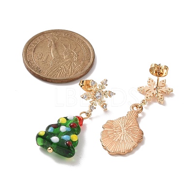 Santa Claus Alloy Enamel & Christmas Tree Lampwork Asymmetrical Earrings X1-EJEW-TA00230-1
