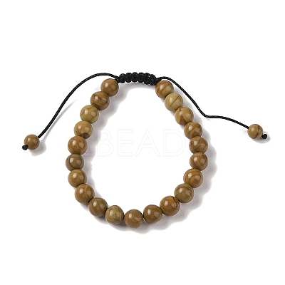 8mm Round Natural Wood Lace Stone Braided Bead Bracelets BJEW-C067-01B-17-1