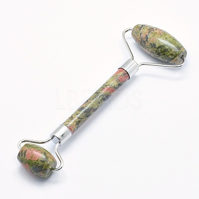 Natural Unakite Brass Face Massager MRMJ-G009-14P-1