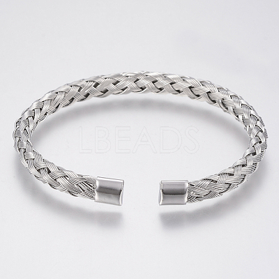 Tarnish Resistant 304 Stainless Steel Cuff Bangles Torque Bangles BJEW-H570-27P-1