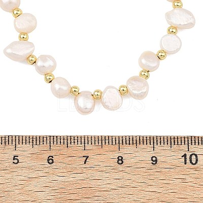 Natural Pearl Two Sides Polished and Round Brass Beaded Necklaces NJEW-JN06323-1
