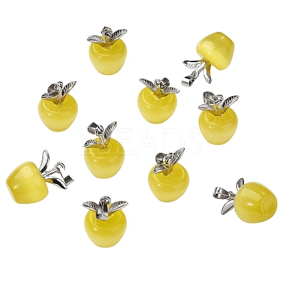 10Pcs Apple Gemstone Charm Pendant Crystal Quartz Healing Natural Stone Pendants Pink Silver Buckle for Jewelry Necklace Earring Making Crafts JX525D-1