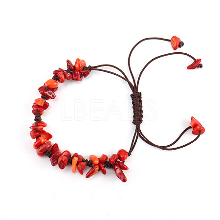 Synthetic Coral Chips Braided Bead Bracelet PW-WG69423-03-1