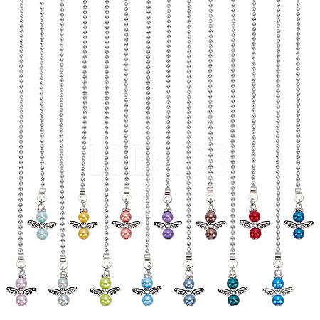 14Pcs 14 Colors Angel Glass Pearl & Alloy Charms Ceiling Fan Pull Chain Extenders PALLOY-HY00059-1