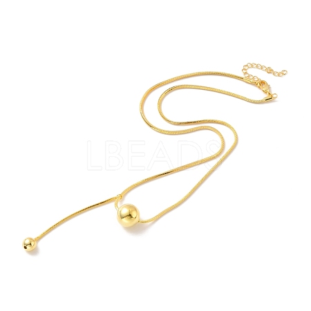 Rack Plating Brass Round Ball & Long Tassel Pendant Necklace with Round Snake Chains for Women NJEW-B082-11-1
