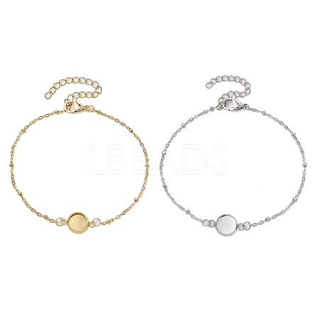 2Pcs 2 Colors 304 Stainless Steel Round Cabochon Setting Bracelets BJEW-JB11092-1