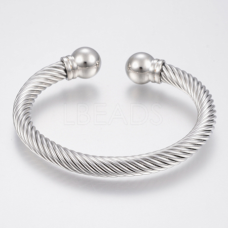 304 Stainless Steel Cuff Bangles Torque Bangles BJEW-H570-28P-1