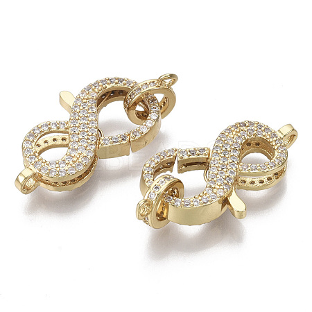 Brass Micro Pave Clear Cubic Zirconia Lobster Claw Clasps ZIRC-S066-023-NF-1