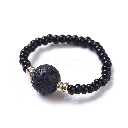 Natural Lava Rock Stretch Rings RJEW-JR00255-01-1
