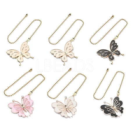 6Pcs 6 Style Butterfly Alloy Rhinestone Ceiling Fan Pull Chain Extenders FIND-JF00115-1