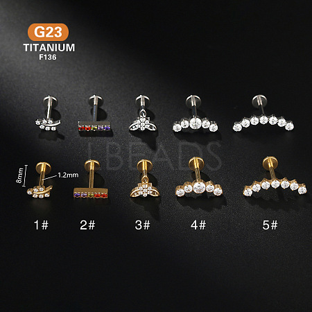 G23 Titanium Micro Pave Clear Cubic Zirconia Internally Threaded Labrets WG2497D-01-1