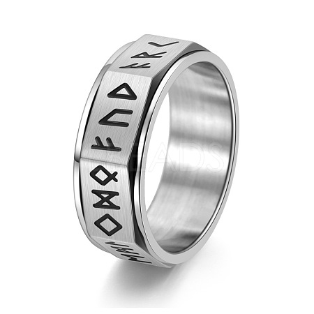 Rune Words Viking Amulet Titanium Steel Rotating Finger Ring PW-WG34578-03-1
