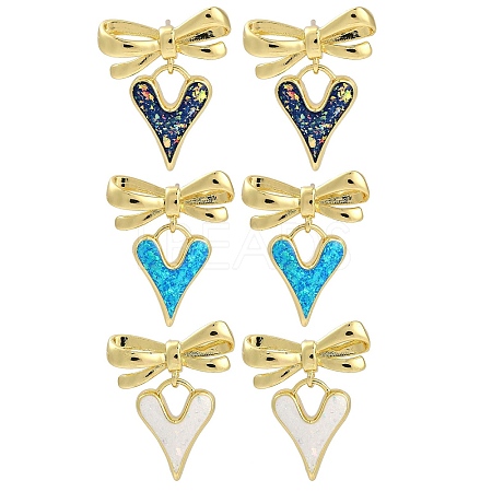 Rack Plating Heart with Bowknot Brass Stud Earrings EJEW-P277-10G-1