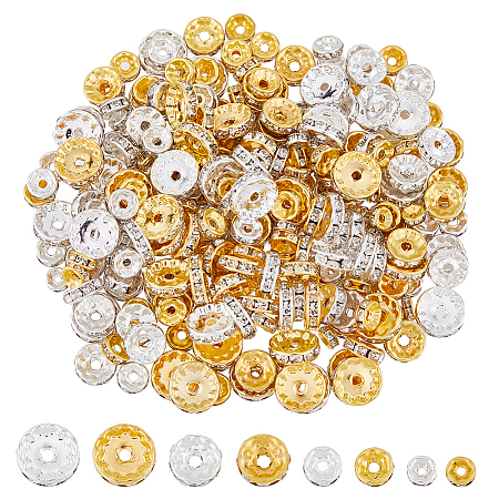 HOBBIESAY 240Pcs 8 Styles Iron & Brass Rhinestone Spacer Beads FIND-HY0002-96-1