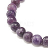 Natural Lepidolite/Purple Mica Round Beaded Stretch Bracelet BJEW-JB07743-02-5