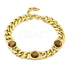 304 Stainless Steel & Natural Tiger Eye Polygon Link Bracelets for Women BJEW-G717-16G-02-1