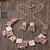 Square Zinc Alloy Enamel Pendant Necklaces & Stud Dangle Earrings Sets FS-WG2E030-01-2