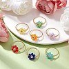 7Pcs 7 Styles Flower Glass Beads Finger Rings RJEW-JR00710-02-2