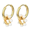Brass Flower with Plastic Pearls Beaded Dangle Hoop Earrings EJEW-JE05277-1