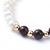 Natural Pearl & Natural Garnet Beaded Bracelets BJEW-JB05153-03-2