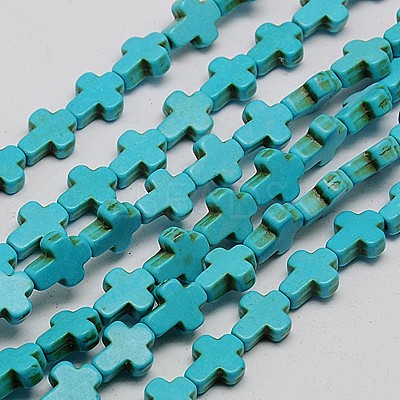 1 Strand Synthetic Turquoise Cross Beads Strands X-TURQ-G112-8x10mm-01-1