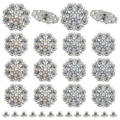 20Pcs 2 Colors Flower Zinc Alloy & Rhinestone & Glass Rivets BUTT-NB0001-83-1