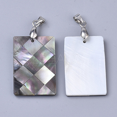 Single-Sided Natural Black Lip Shell and White Shell Pendants SSHEL-N034-32B-1