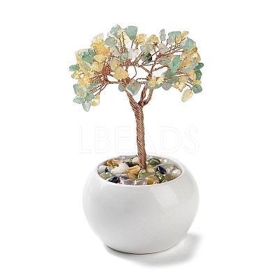 Natural Yellow Quartz & Green Aventurine Chips Tree Decorations DJEW-M012-01C-1