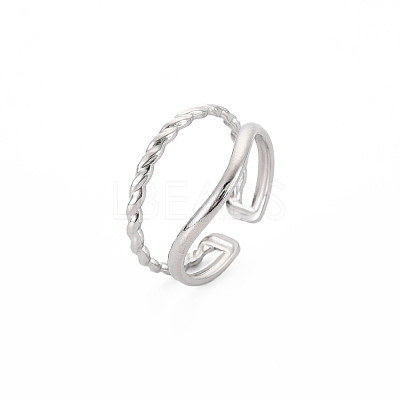 Non-Tarnish 304 Stainless Steel Double Line Open Cuff Ring for Women RJEW-S405-211P-1