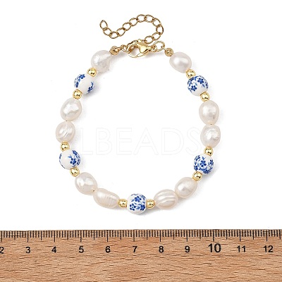 Natural Cultured Freshwater Pearl & Handmade Porcelain & Non-magnetic Synthetic Hematite Beaded Bracelets for Women BJEW-JB13965-1