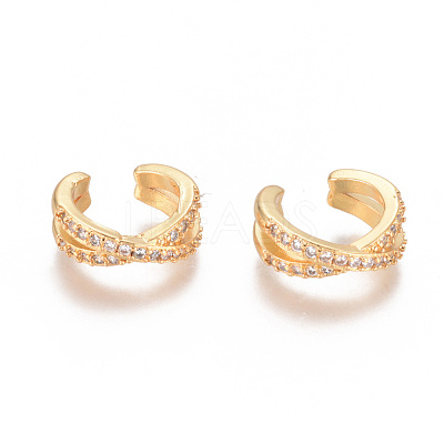 Golden Plated Brass Micro Pave Cubic Zirconia Cuff Earrings EJEW-L244-18G-1