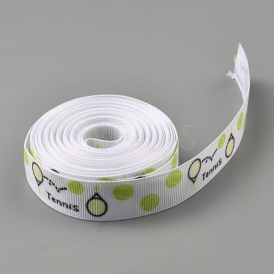 5 Yards Tennis Print Polyester Grosgrain Ribbon OCOR-WH0085-64C-1