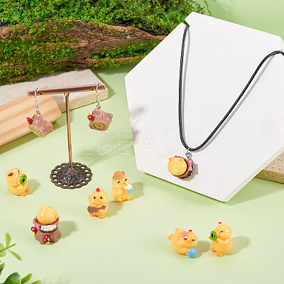 18Pcs 6 Styles Resin Chick & Stump with Mushroom Ornaments DJEW-TA0001-41-1