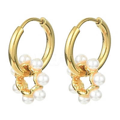 Brass Flower with Plastic Pearls Beaded Dangle Hoop Earrings EJEW-JE05277-1