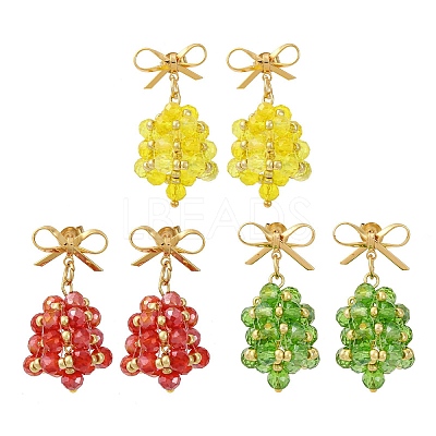 3 Pairs Christmas Bell Brass Dangle Stud Earrings EJEW-MZ00495-1