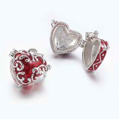 Red Heart Brass Prayer Wish Craft Photo Frame Locket Box Necklace Pendants X-KK-24X21-1