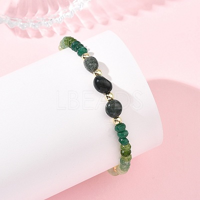 Dyed Natural Malaysia Jade & Moss Agate & Prehnite Nuggets & Rondelle Beaded Bracelets for Women BJEW-JB14090-02-1