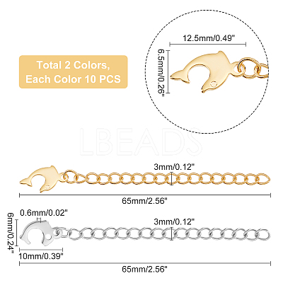 20Pcs 2 Colors 304 Stainless Steel Chain Extender STAS-UN0030-40-1