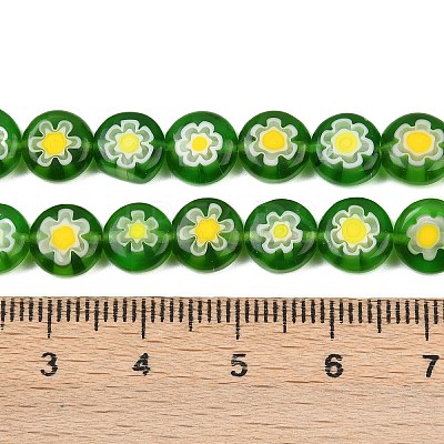 Handmade Millefiori Glass Flat Round Bead Strands LK-P011-21-1