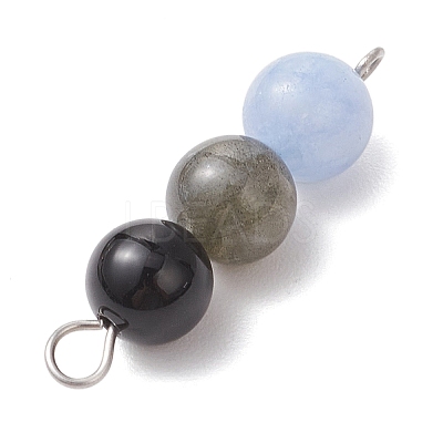 Dyed Natural Malaysia Jade & Black Onyx(Dyed & Heated) & Amethyst & Labradorite & Rose Quartz Round Beaded Connector Charms PALLOY-JF04052-01-1