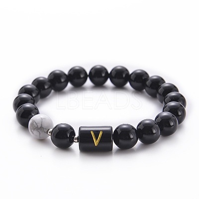 10MM Natural Black Onyx(Dyed & Heated) and Howlite Beaded Stretch Bracelets RH2290-22-1