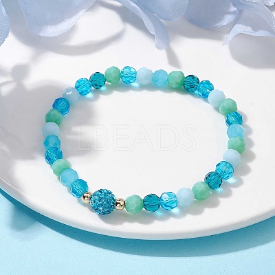 Glass Faceted Round Beaded Stretch Bracelets BJEW-JB10057-01-1